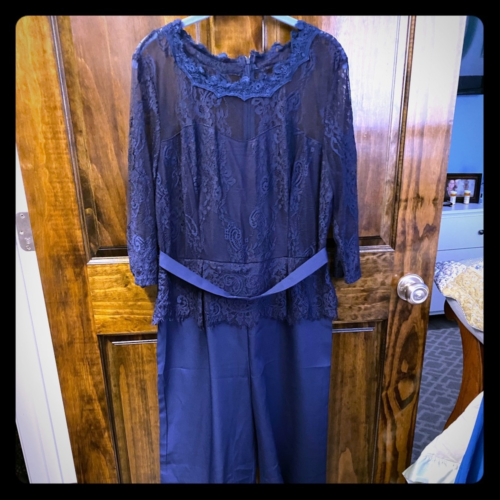 Navy blue one piece jumpsuit.